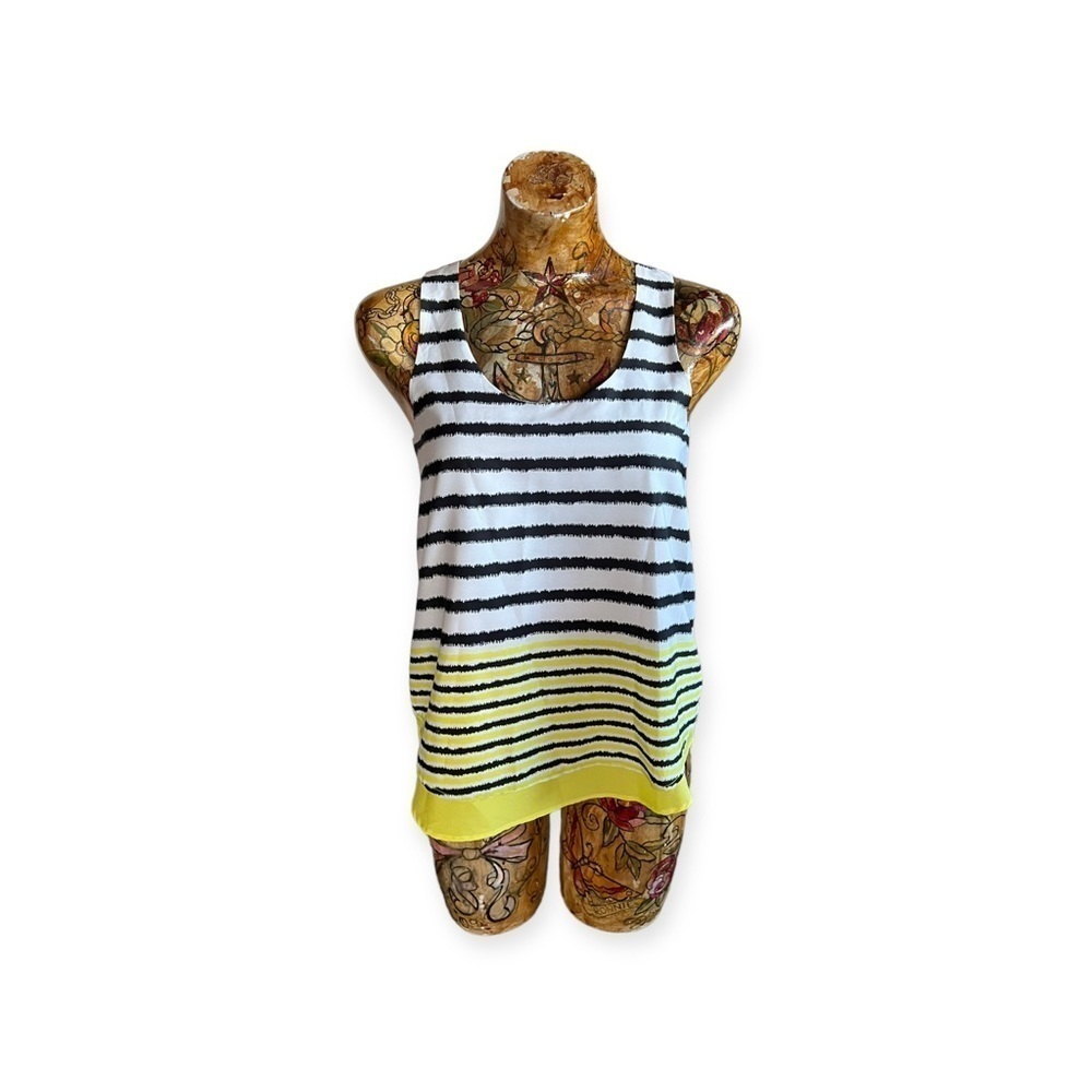 Banana Republic top blouse black white yellow XS